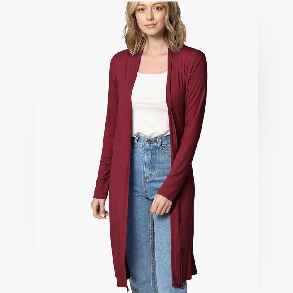 MBJ Womens Long Sleeve Open Front Long Cardigan